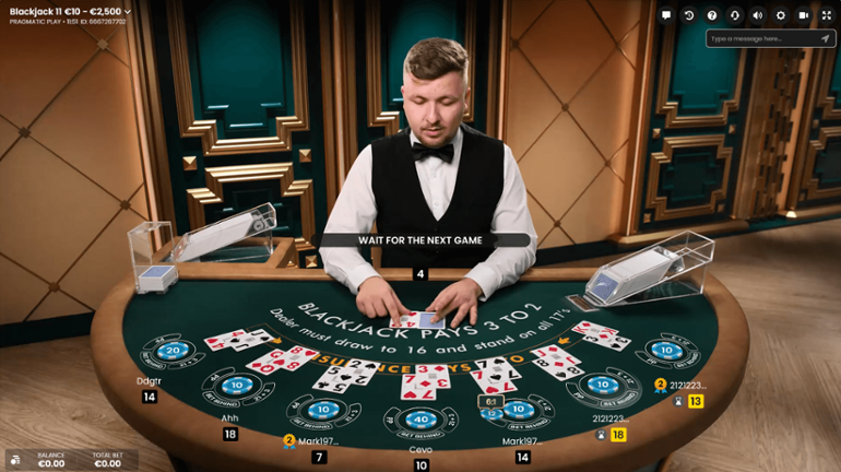 Live blackjack game screenshot